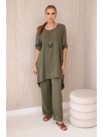 Sada halenky + kalhot s přívěskem khaki Sada halenky + kalhot s přívěskem khaki