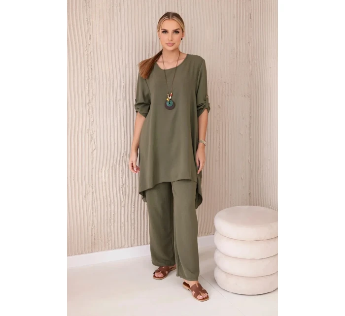 Sada halenky + kalhot s přívěskem khaki Sada halenky + kalhot s přívěskem khaki