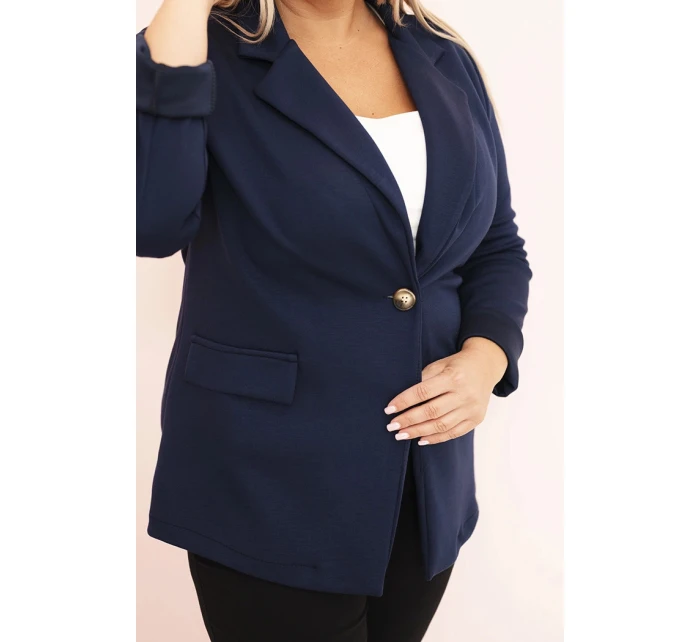 Dámske Plus veľkosť viskózové sako s dlhým rukávom golier modrá Dámske Plus veľkosť viskózové sako s dlhým rukávom golier modrá