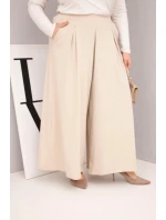 Dámské bavlněné kalhoty Plus Size s širokými nohavicemi a volným střihem béžové Dámské bavlněné kalhoty Plus Size s širokými nohavicemi a volným střihem béžové