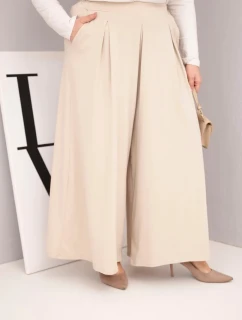 Dámské bavlněné kalhoty Plus Size s širokými nohavicemi a volným střihem béžové