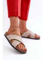 Klapki Damskie Na Korkowej Platformie Beżowe Tesolen