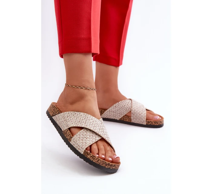 Klapki Damskie Na Korkowej Platformie Beżowe Tesolen