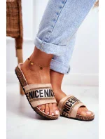 Béžové papuče s korkovou podrážkou a zirkónmi Be Nice