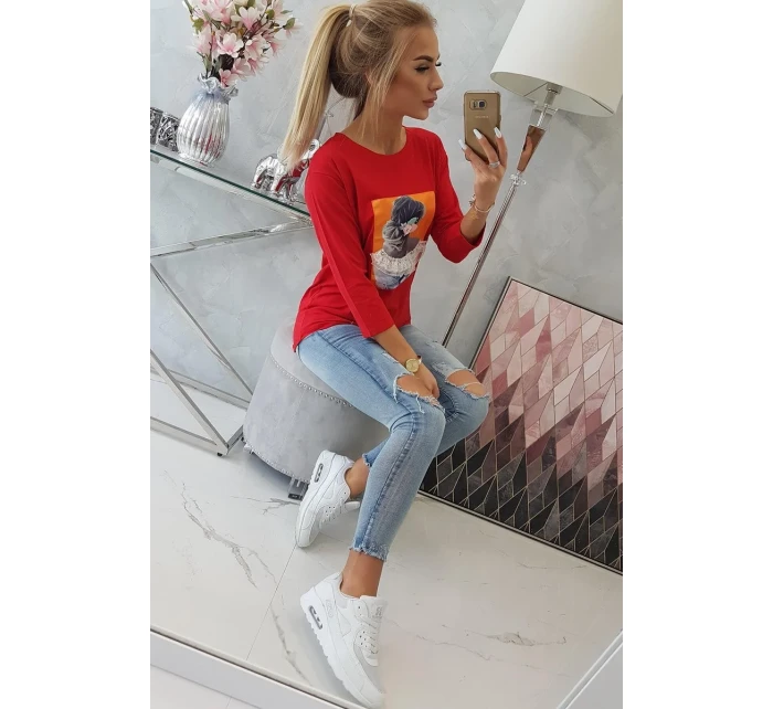 Blúzka s 3D grafikou, čipková červená