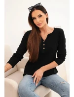 Dámská bavlněná blůza s dlouhým rukávem a knoflíky u výstřihu černá
