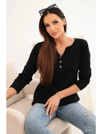 Dámská bavlněná blůza s dlouhým rukávem a knoflíky u výstřihu černá
