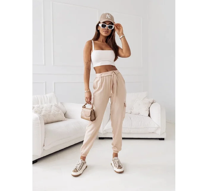 Béžové dámské kalhoty model 19813385 - Moon Béžové dámské kalhoty model 19813385 - Moon