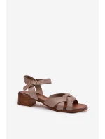 Skórzane Sandały Na Delikatnym Obcasie Zazoo 40372 Ciemnobeżowe