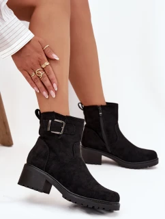 Dámske členkové topánky na nízkom podpätku s klinom a prackou Helvina - čierne