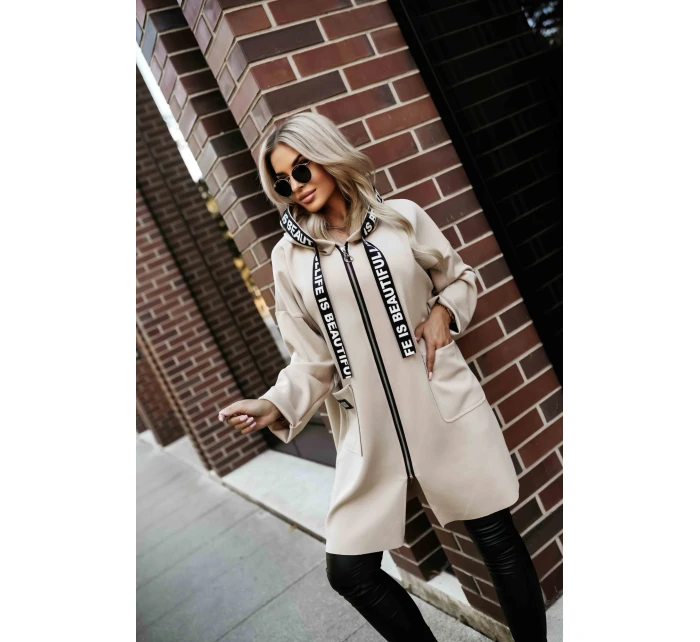 model 21379613 Ležérní kabát s kapsami a kapucí béžový - numoco basic model 21379613 Ležérní kabát s kapsami a kapucí béžový - numoco basic