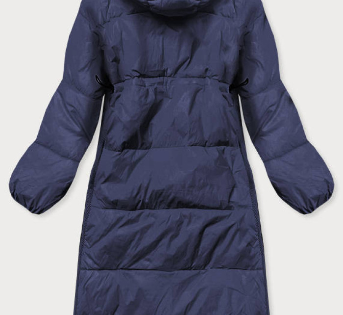 Tmavo modrá dlhá zimná bunda z rôznych spojených materiálov (JIN-210)