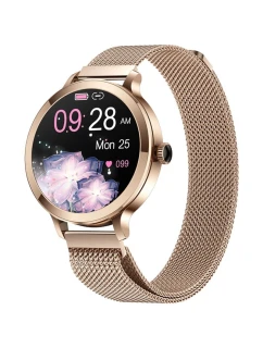 Dámské chytré hodinky model 21805567 Zlatý náramek + růžový silikonový řemínek - VELTORI