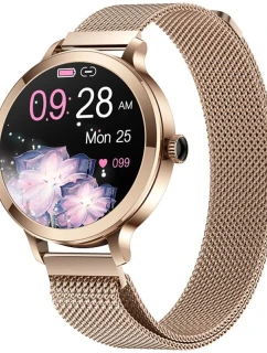 Dámské chytré hodinky model 21805567 Zlatý náramek + růžový silikonový řemínek - VELTORI