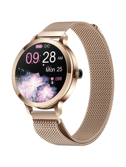 Dámské chytré hodinky model 21805567 Zlatý náramek + růžový silikonový řemínek - VELTORI Dámské chytré hodinky model 21805567 Zlatý náramek + růžový silikonový řemínek - VELTORI