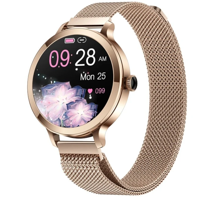 Dámské chytré hodinky model 21805567 Zlatý náramek + růžový silikonový řemínek - VELTORI Dámské chytré hodinky model 21805567 Zlatý náramek + růžový silikonový řemínek - VELTORI