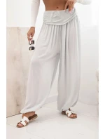 Dámské viskózové kalhoty s širokými nohavicemi a volánky šedý