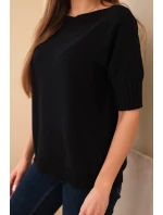 Dámsky viskózový sveter s krátkymi rukávmi čierny