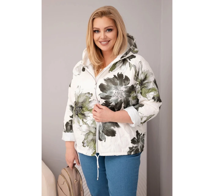 model 21959118 dámská bunda Plus Size s květinovým vzorem khaki - K-Fashion