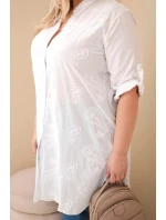 Dámske plus veľkosť šaty s výšivkou a volánové rukávy biela