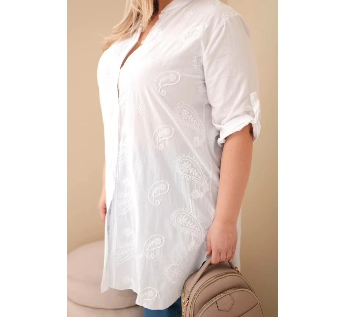 Dámske plus veľkosť šaty s výšivkou a volánové rukávy biela