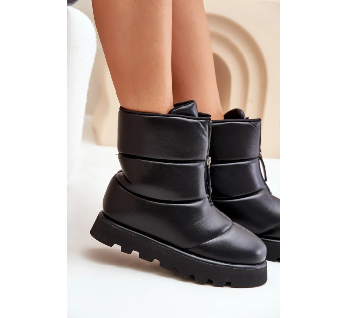 Śniegowce Na Platformie Z Zamkiem Eko Skórzane Czarne Resisia