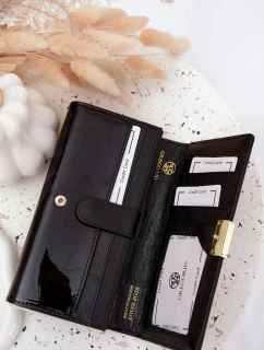 Lakovaná dámska peňaženka s trblietavými detailmi Selavie - čierna