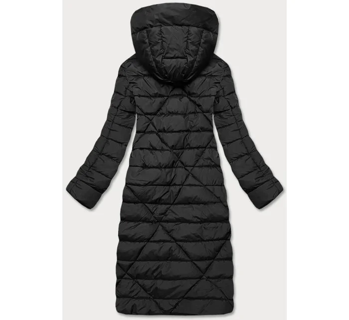 Čierna dlhá dámska zimná bunda s kapucňou (my043) Čierna dlhá dámska zimná bunda s kapucňou (my043)