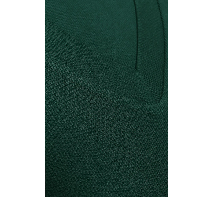 Dámske priliehavé rebrované šaty vo fľaškovo zelenej farbe (5579-38)