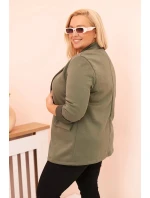 Dámská viskózová blazer Plus Size s dlouhým rukávem a límcem khaki