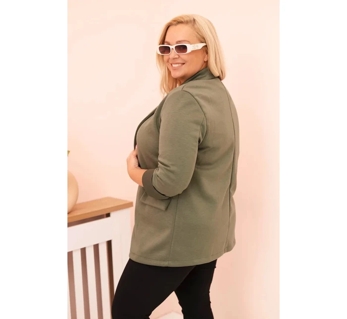 Dámská viskózová blazer Plus Size s dlouhým rukávem a límcem khaki