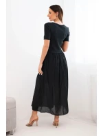 Dámske bavlnené midi šaty s krátkymi rukávmi a rozšírenou spodnou časťou čierne