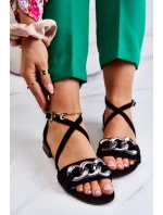 Dámské semišové sandály s řetízkem model 21583188 Černá - Laura Messi