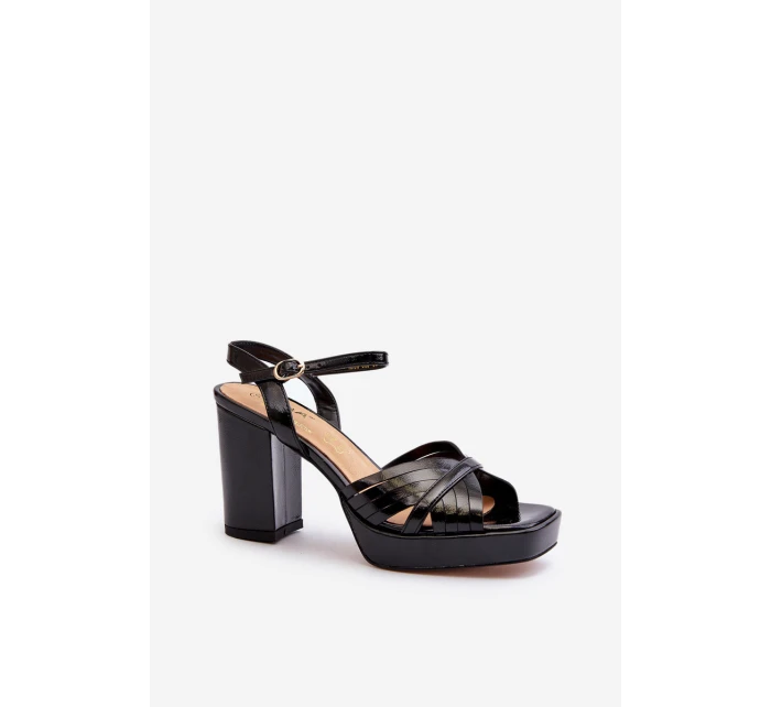 Lakované černé dámské sandály na podpatku D&A model 21656047 - S.Barski