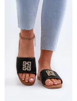 Ploché dámské žabky s pletením a ozdobou černé model 21657874 - EVENTO