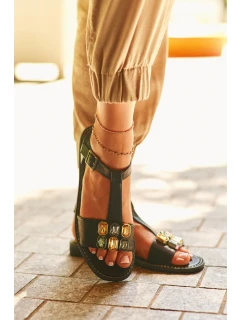 Elegantní Dámské Sandály S Ozdobnými  Černé model 21665206 - S.Barski