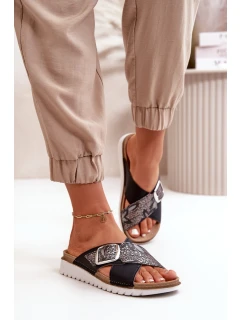 Pohodlné dámské pantofle s přezkou model 21667986 černé - Inblu