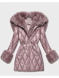 Bunda s kožušinovou kapucňou tvoriacou golier ružová (T3-2635#-52)