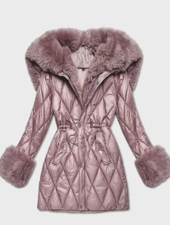 Bunda s kožušinovou kapucňou tvoriacou golier ružová (T3-2635#-52)