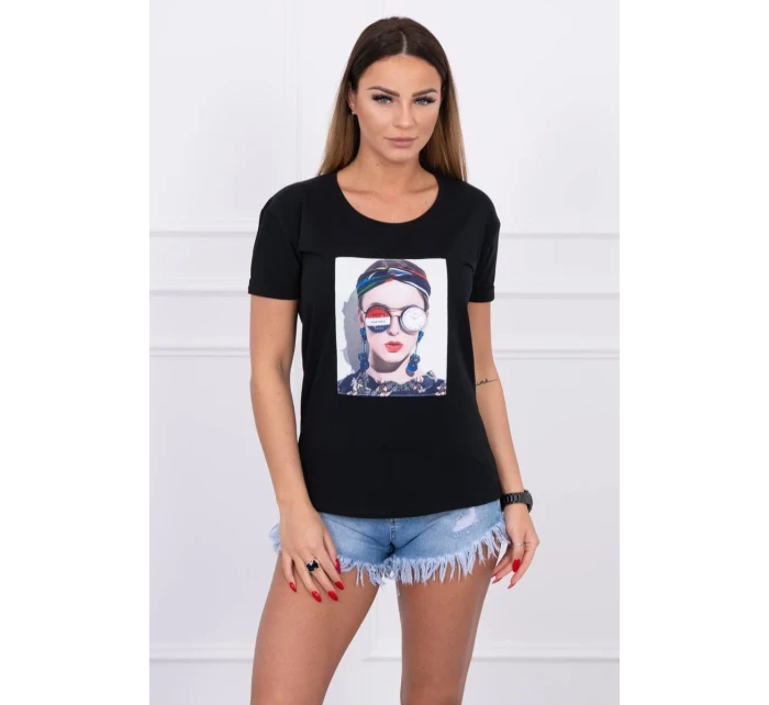 Dámska grafická blúzka čierna