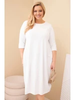 Dámska bavlnená sukňa s vyhrnutými rukávmi a vreckami v bielej farbe