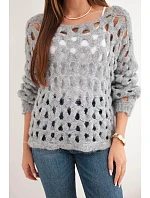 Dámský svetr model 22293738 s ozdobným vzorem a příměsí vlny šedý - K-Fashion Dámský svetr model 22293738 s ozdobným vzorem a příměsí vlny šedý - K-Fashion