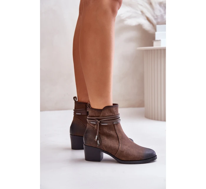 Botki Damskie Na Słupku Ocieplane Brązowe Lobina Botki Damskie Na Słupku Ocieplane Brązowe Lobina