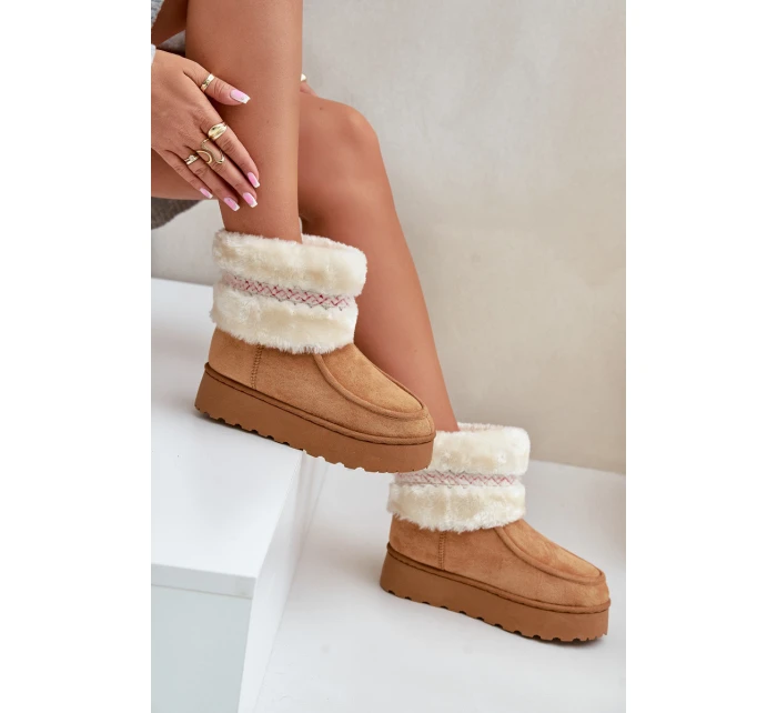 Śniegowce Damskie Na Platformie Z Futerkiem I Wzorem Camel Deepanti