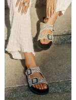 Zamszowe Klapki Damskie Z Klamrami D.Franklin DFSH405002 Zebra