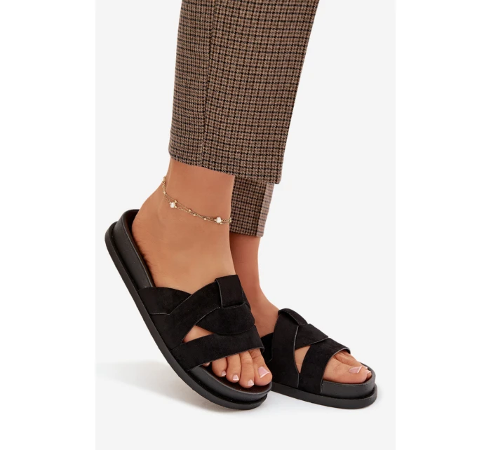 Dámské pantofle Eko semiš s pásky Černé Marivessa