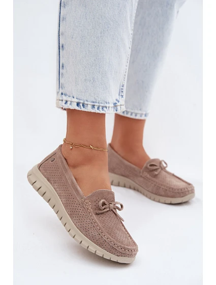 Dámské Mokasíny Z model 22107532 Semiše S Mašlí Béžové - VINCEZA
