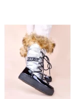 Dámske snehové topánky AT001 Silver with black - CHIC shoes