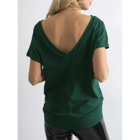 Tmavě zelené dámské tričko Tshirt basic s výstřihem vzadu Feel Good model 21266669 - Factory Price Tmavě zelené dámské tričko Tshirt basic s výstřihem vzadu Feel Good model 21266669 - Factory Price