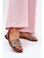 Zazoo 40185 Wygodne Skórzane Wsuwane Sandały Ciemnobeżowe